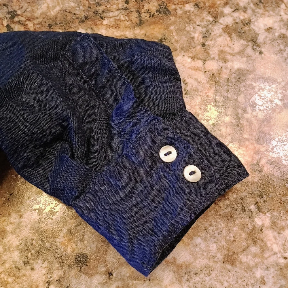 Women's Sigrid Olsen 100% Linen Navy Blue Long Sleeve Shirt Size Small - Picture 9 of 11